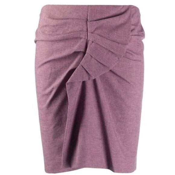 NWT ISABEL MARANT ETOILE Ines Houndstooth Linen Blend Skirt Sz 4 Mauve - Picture 2 of 8
